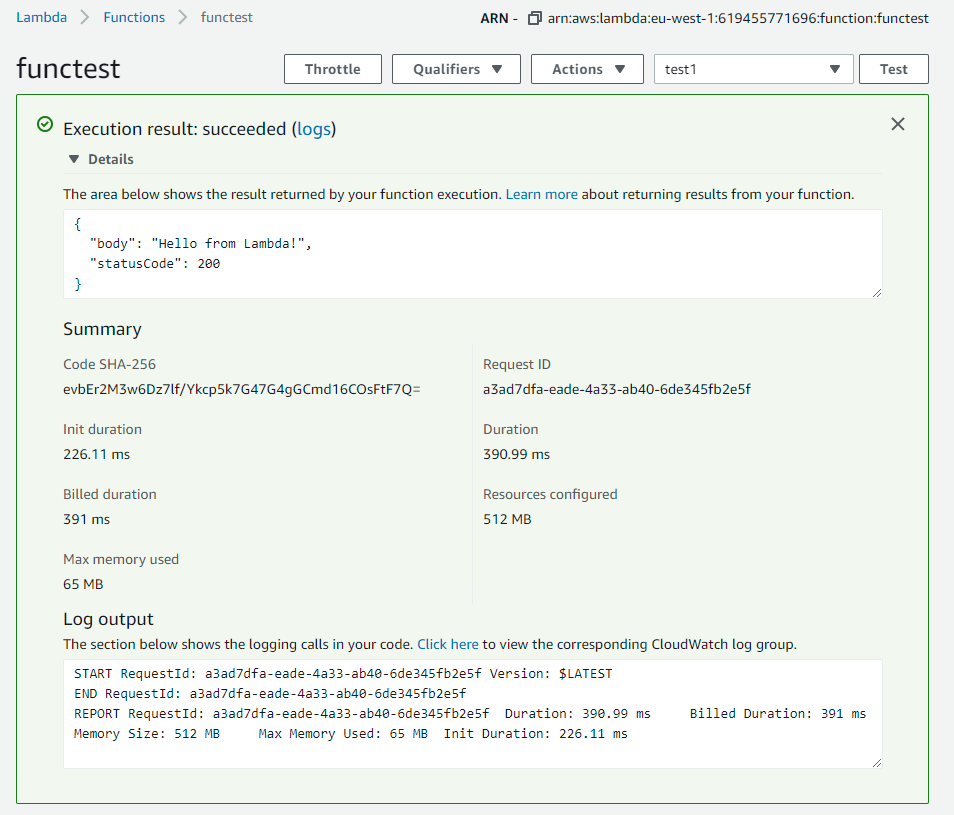 How to test AWS Lambda function from AWS Console