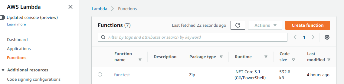 Create AWS Lambda function