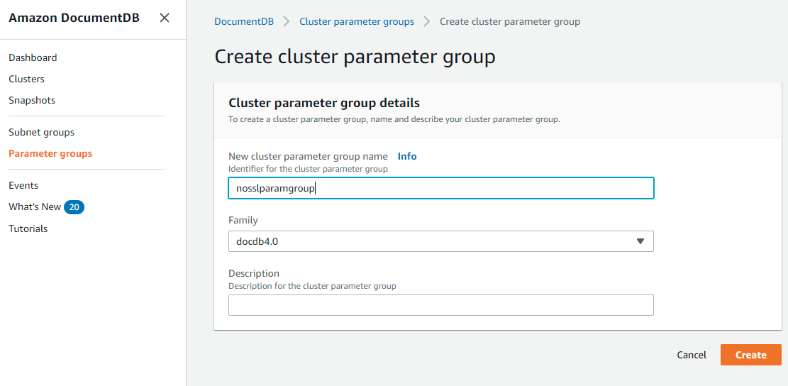 AWS Document  DB turn off SSL with parameter groups